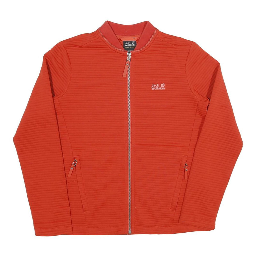 JACK WOLFSKIN Womens Red Cotton Blend Jacket UK 12 Plain Zip Bomber Style