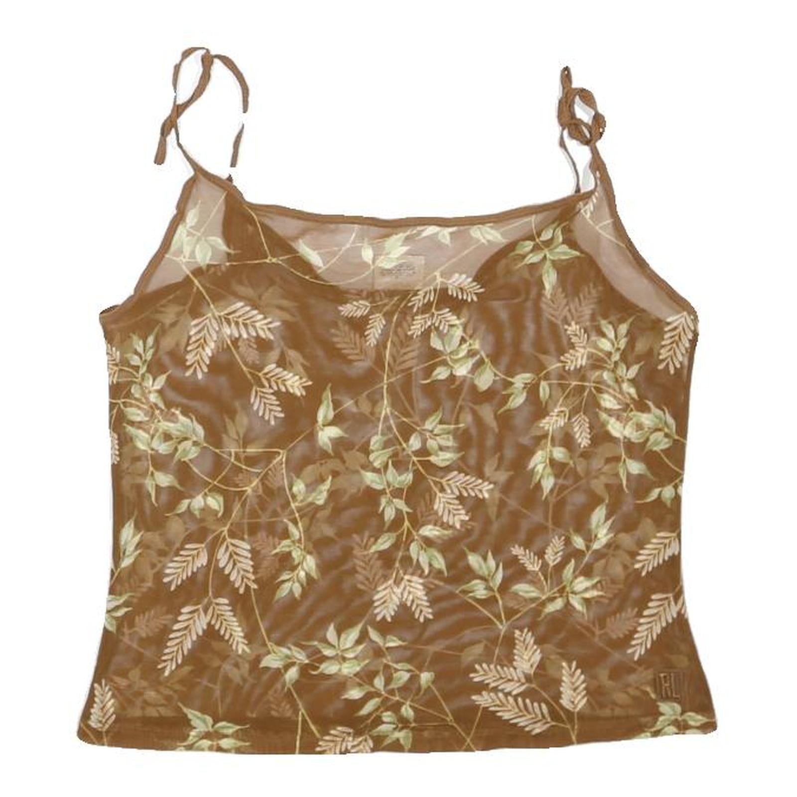RALPH LAUREN Womens Brown Floral Printed Camisole Sleeveless M Polyester Blend