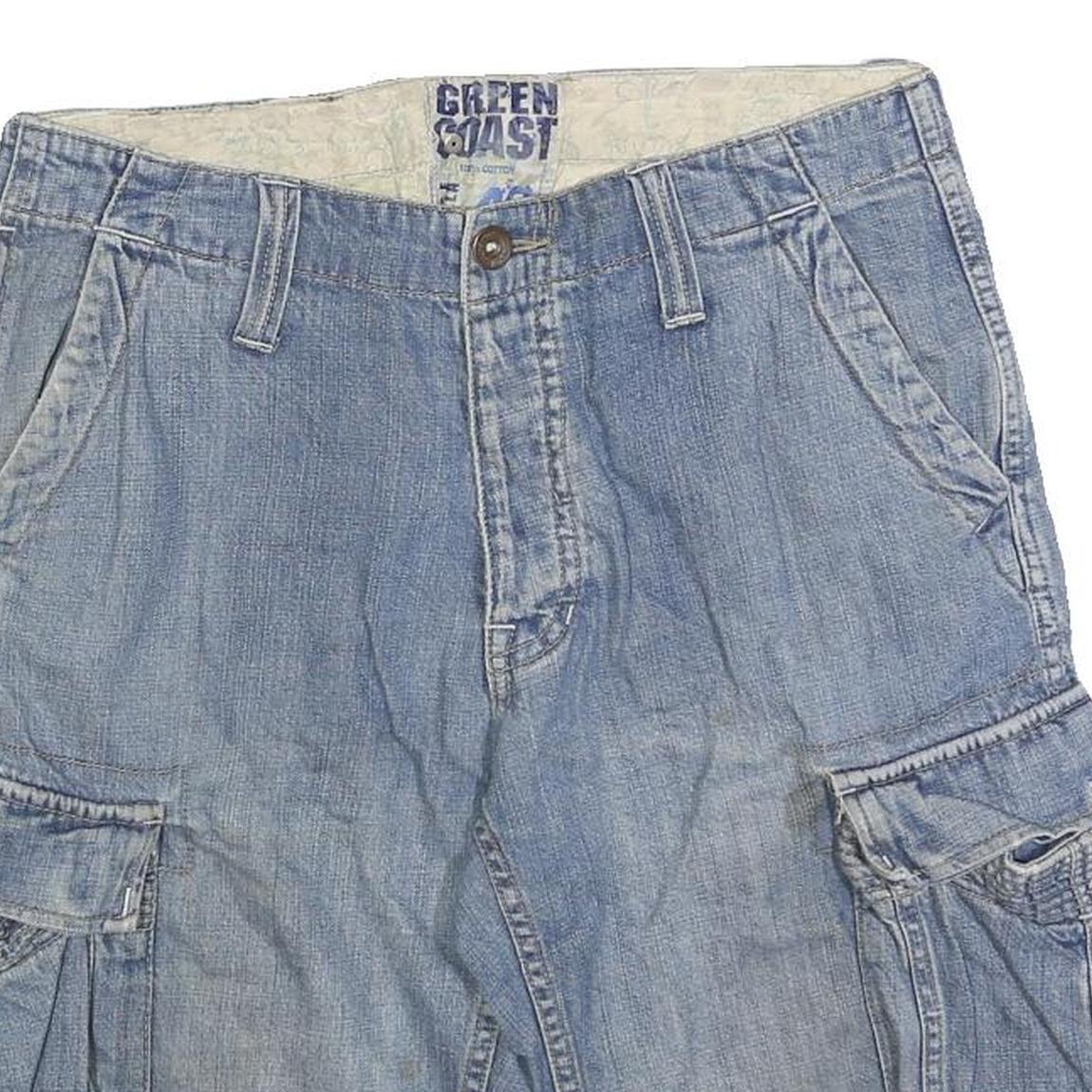 GREEN COAST Mens Denim Blue Cargo Shorts M W32 Lightweight Cotton Blend