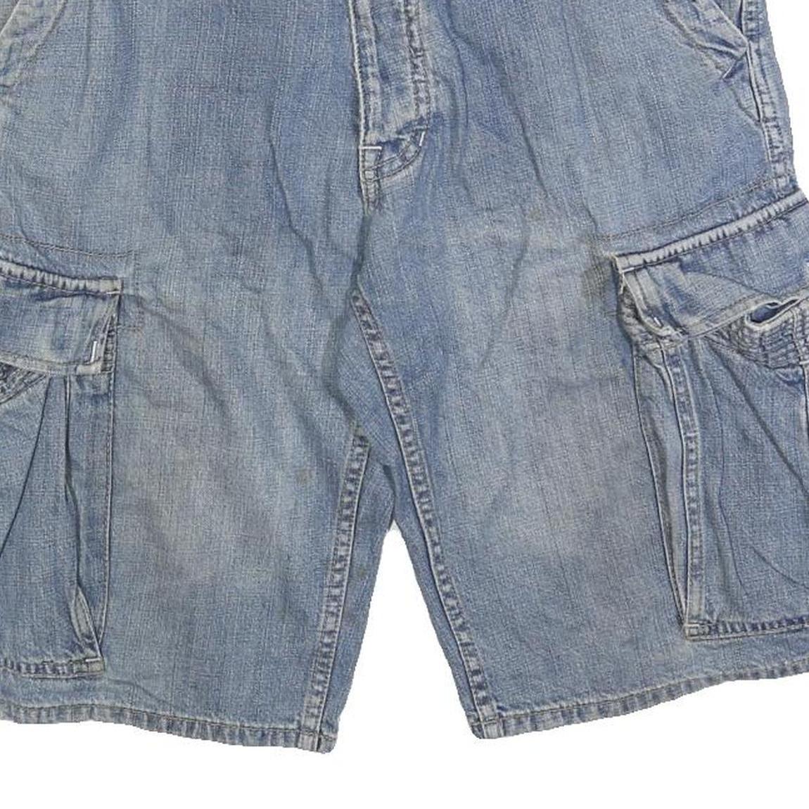 GREEN COAST Mens Denim Blue Cargo Shorts M W32 Lightweight Cotton Blend