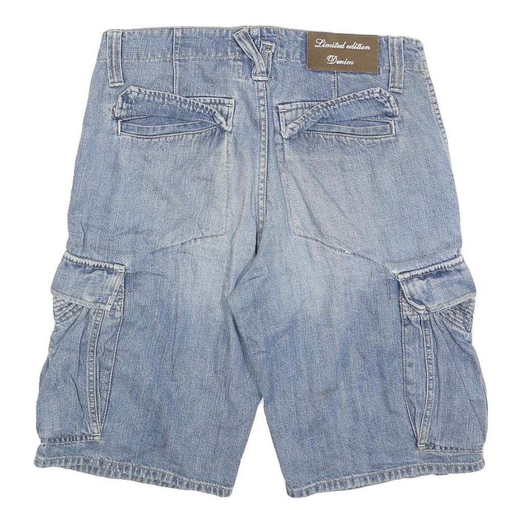 GREEN COAST Mens Denim Blue Cargo Shorts M W32 Lightweight Cotton Blend