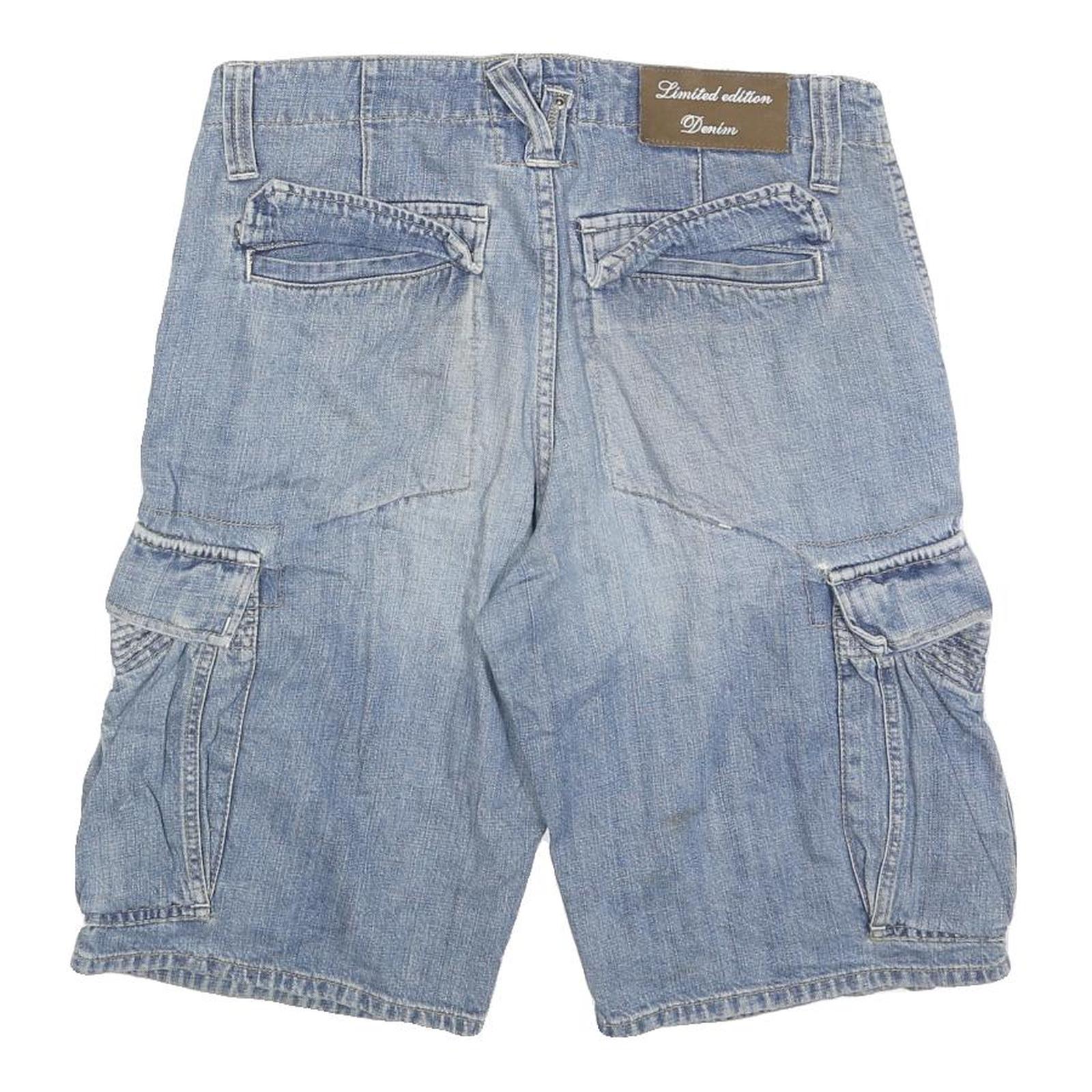 GREEN COAST Mens Denim Blue Cargo Shorts M W32 Lightweight Cotton Blend