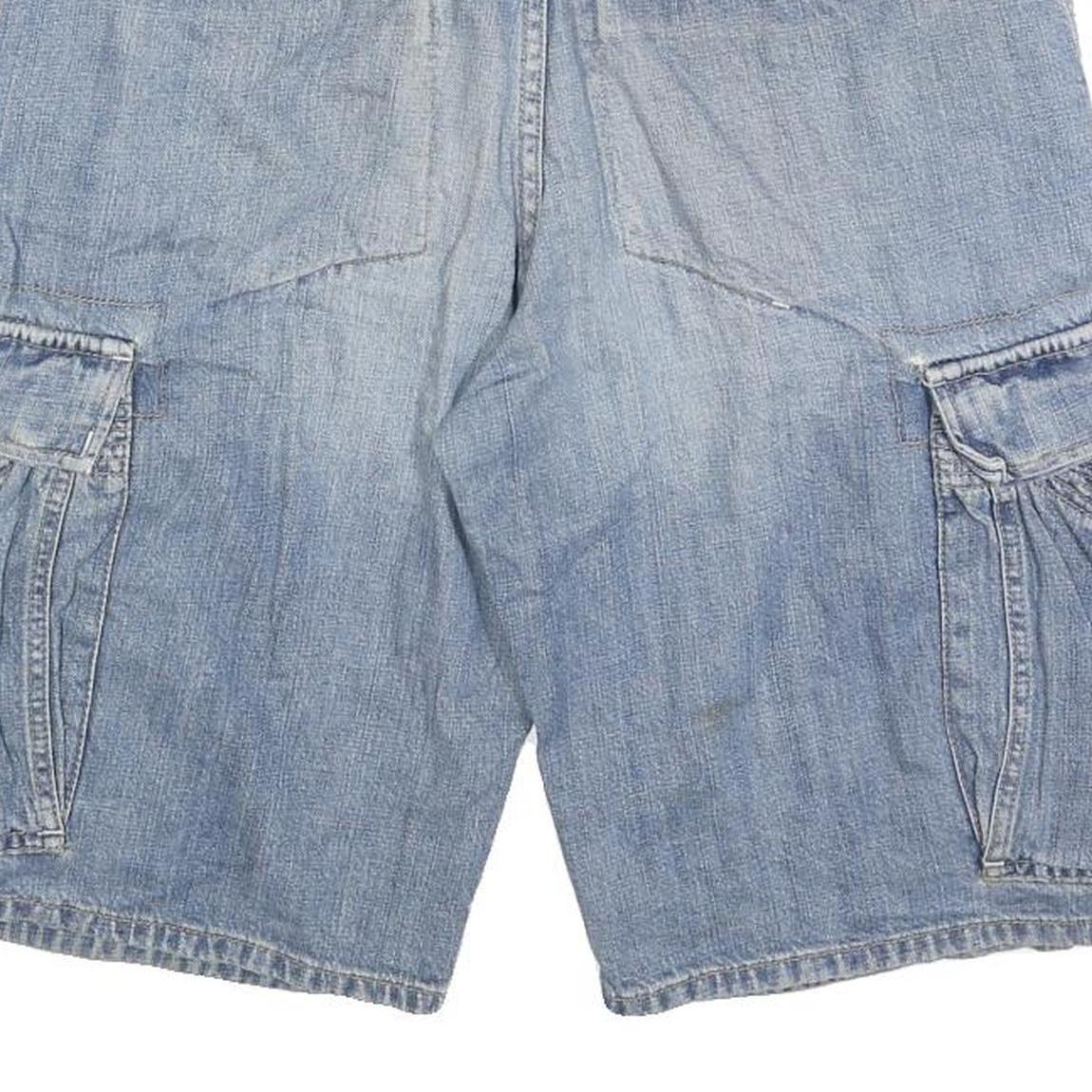 GREEN COAST Mens Denim Blue Cargo Shorts M W32 Lightweight Cotton Blend