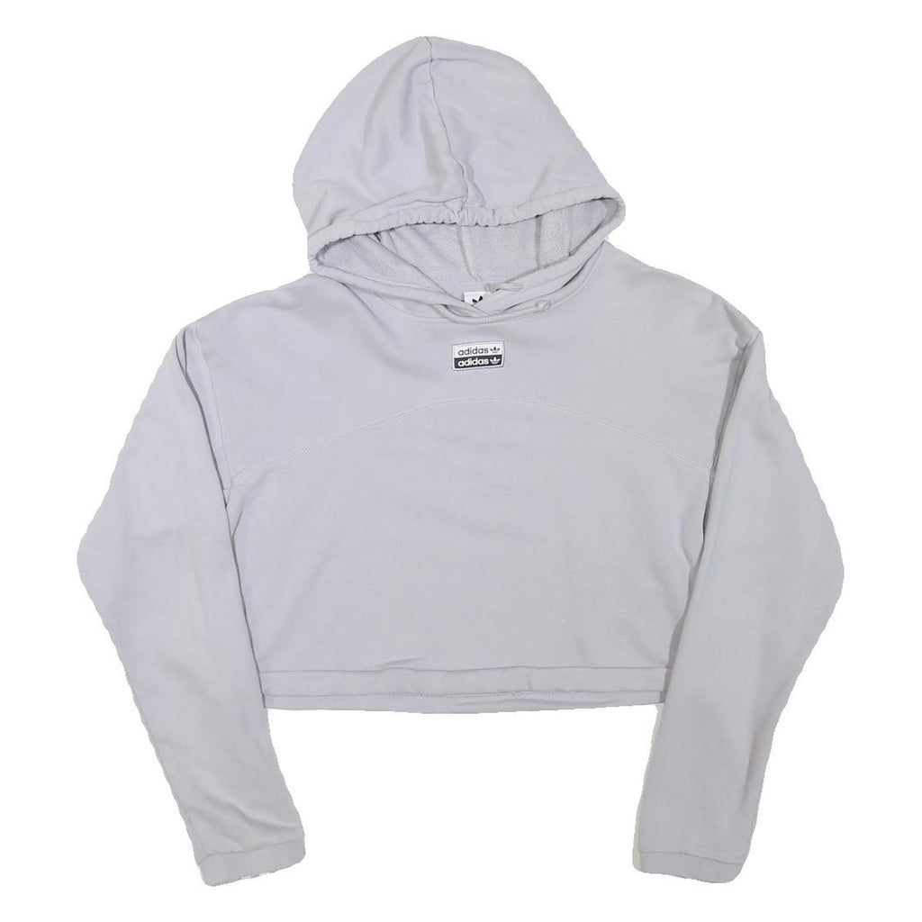 ADIDAS Womens Grey Hoodie Crop Top UK 8 Cotton Blend Casual Long Sleeve