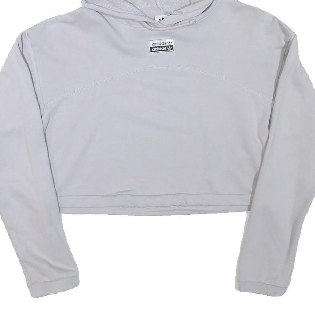 ADIDAS Womens Grey Hoodie Crop Top UK 8 Cotton Blend Casual Long Sleeve