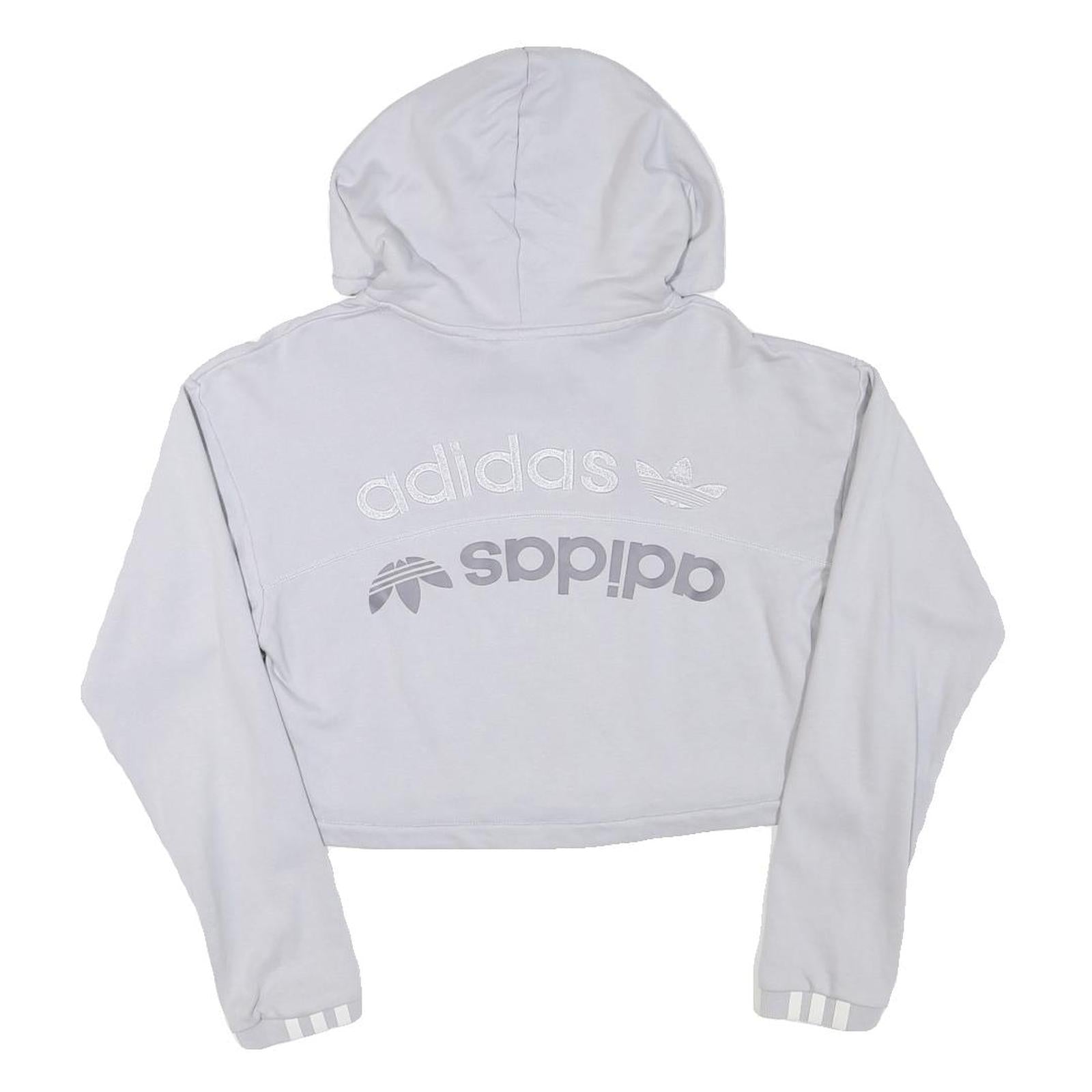ADIDAS Womens Grey Hoodie Crop Top UK 8 Cotton Blend Casual Long Sleeve