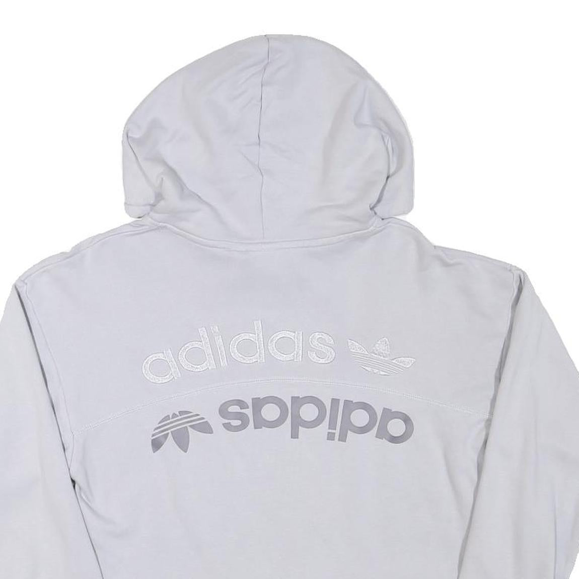 ADIDAS Womens Grey Hoodie Crop Top UK 8 Cotton Blend Casual Long Sleeve