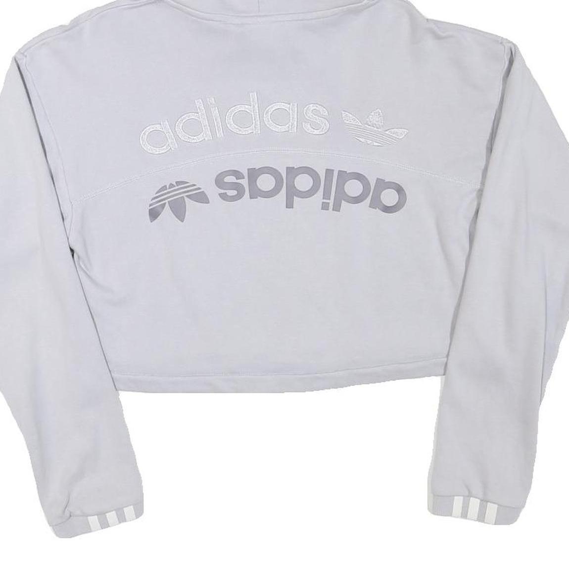 ADIDAS Womens Grey Hoodie Crop Top UK 8 Cotton Blend Casual Long Sleeve