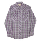 WRANGLER Mens Purple & Grey Plaid Cotton Blend Shirt M Western Button Long