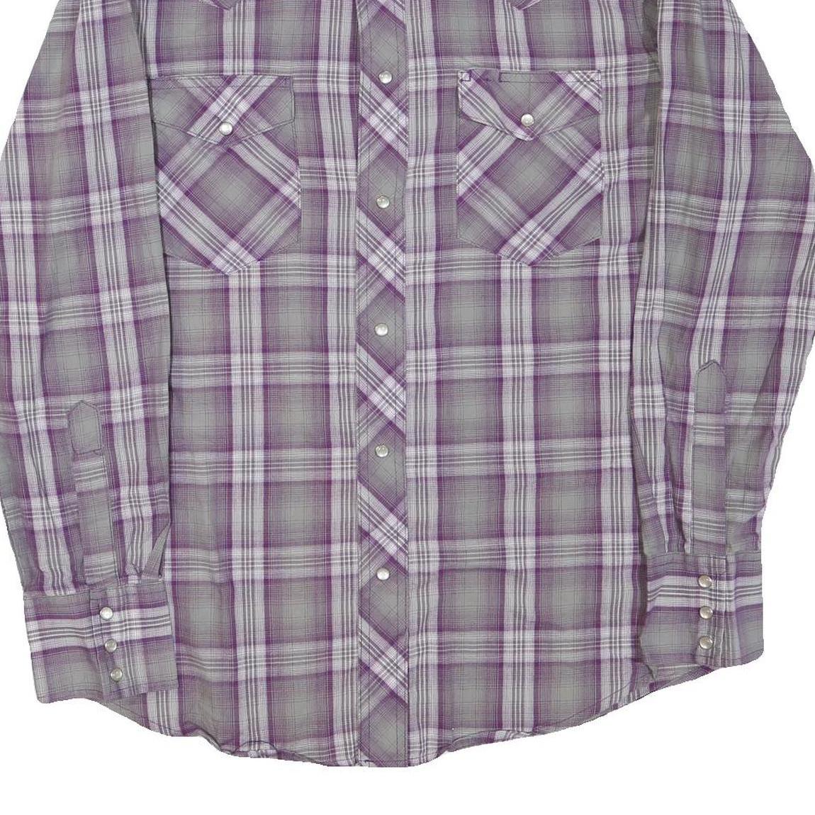 WRANGLER Mens Purple & Grey Plaid Cotton Blend Shirt M Western Button Long