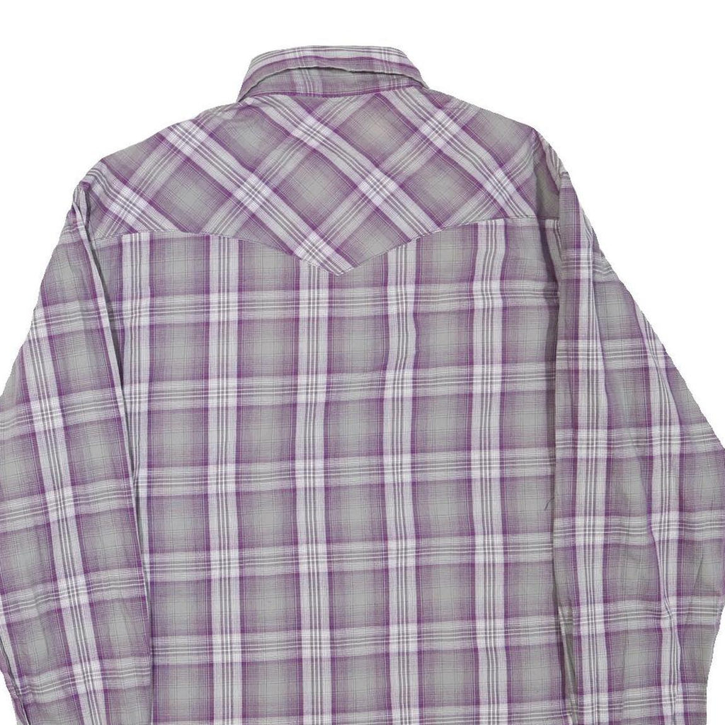 WRANGLER Mens Purple & Grey Plaid Cotton Blend Shirt M Western Button Long