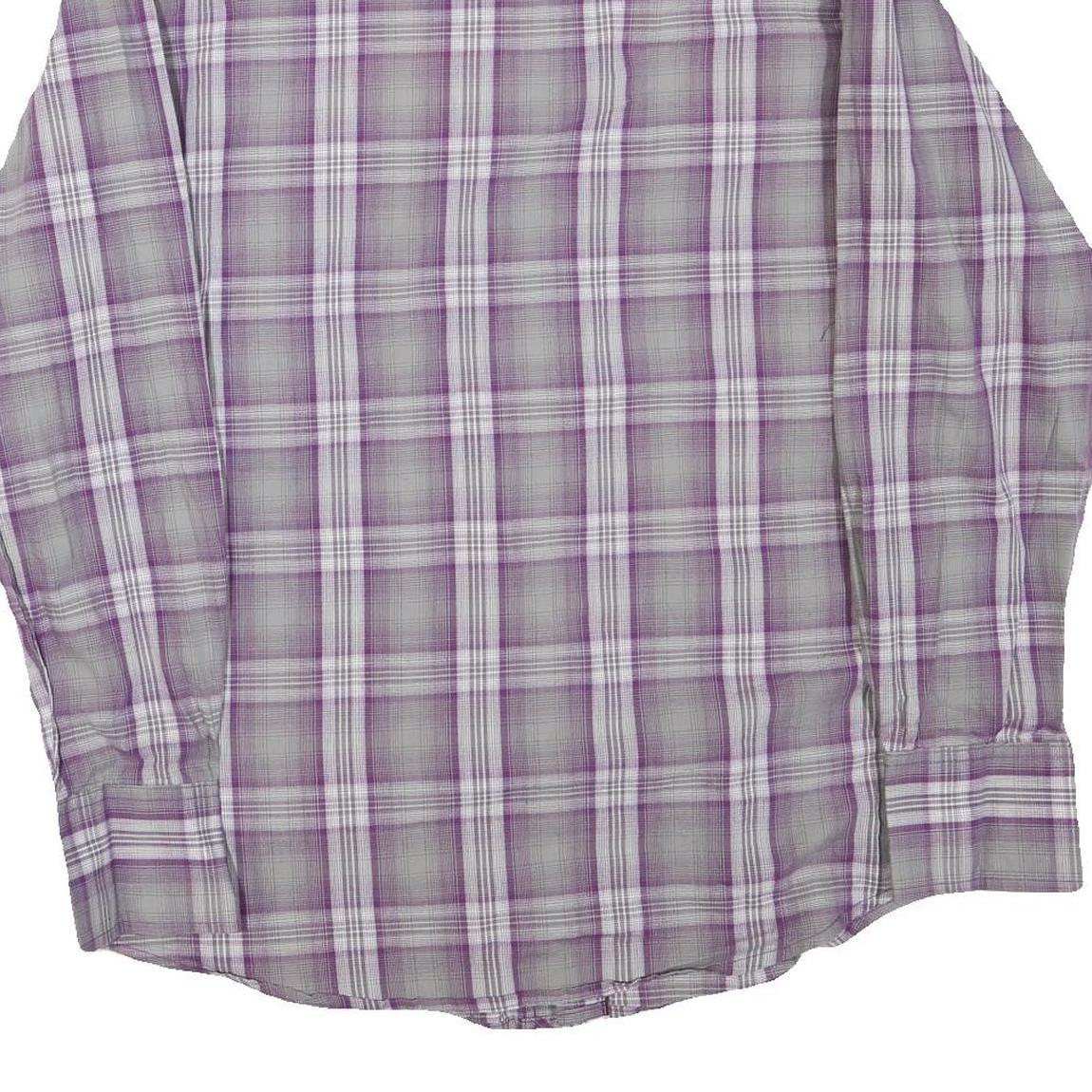 WRANGLER Mens Purple & Grey Plaid Cotton Blend Shirt M Western Button Long