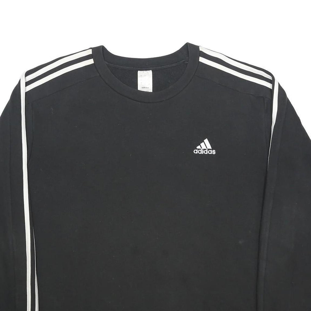 ADIDAS Womens Black & White Crew Neck L Sweatshirt Three Stripe Floral Detail