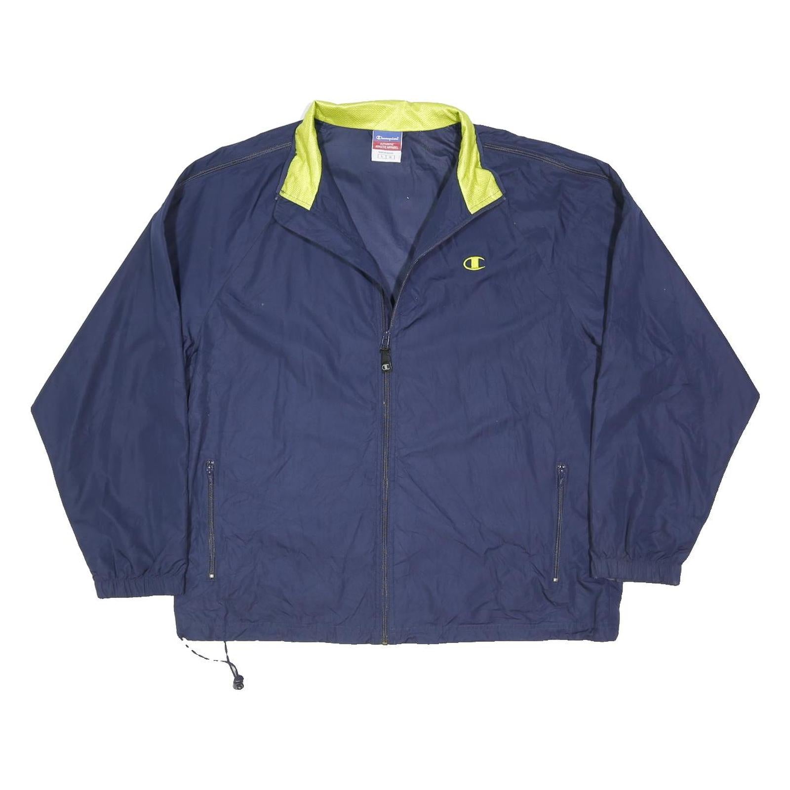 CHAMPION Mens Blue & Lime Lightweight Jacket L Polyester Blend Plain Zip