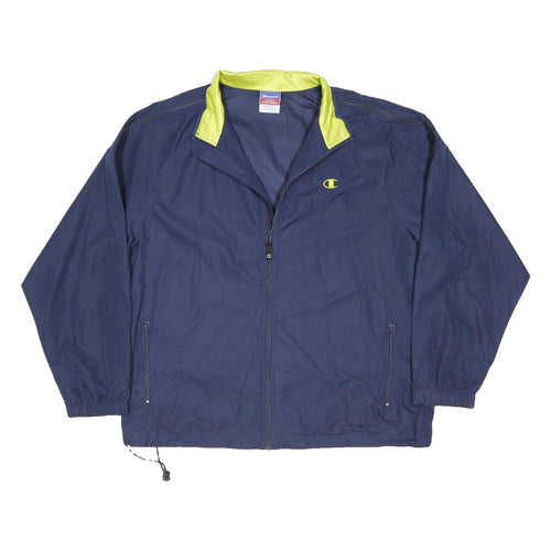 CHAMPION Mens Blue & Lime Lightweight Jacket L Polyester Blend Plain Zip