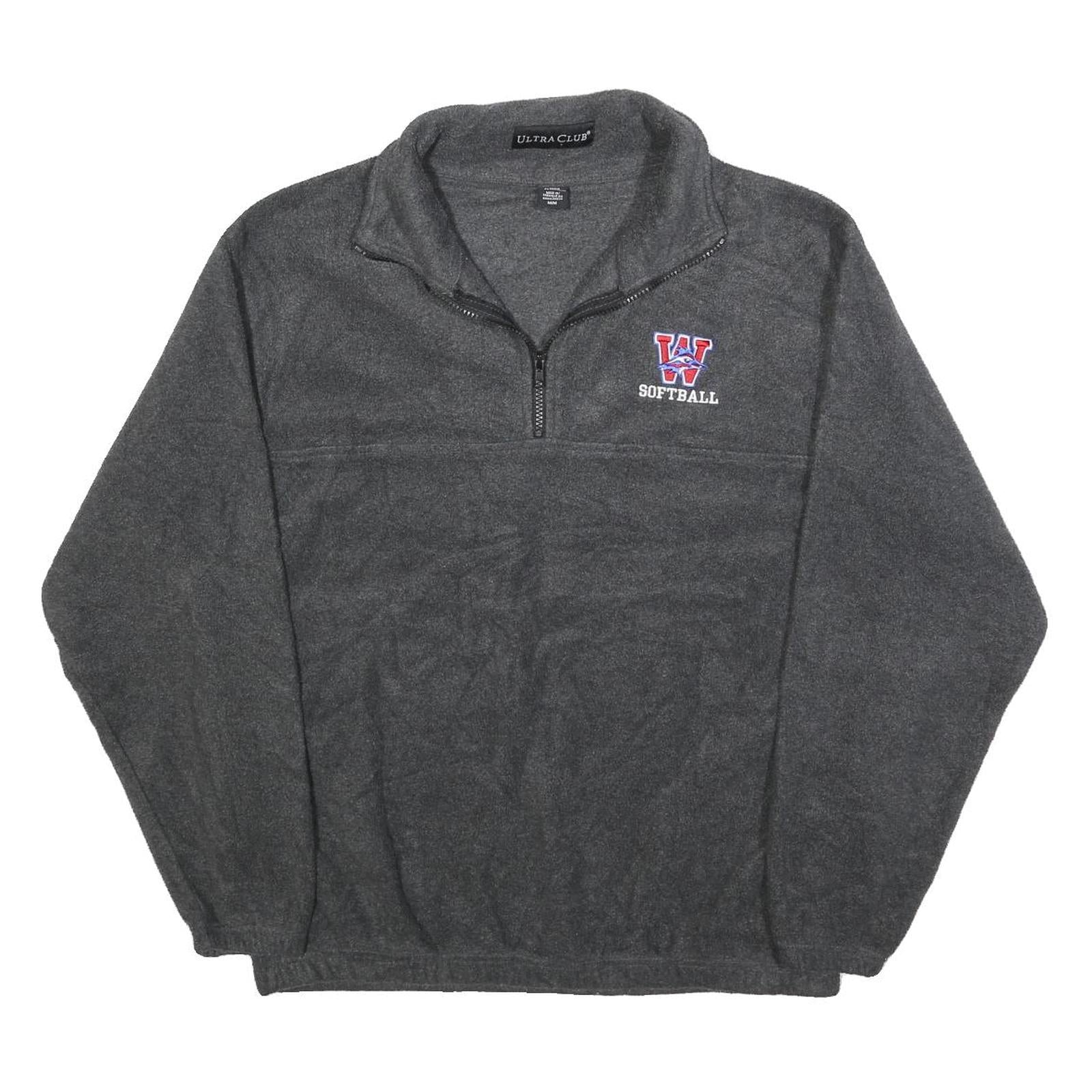 ULTRA CLUB Mens Grey W Softball Patterned Jumper 1/4 Zip Polyester Size M Casual