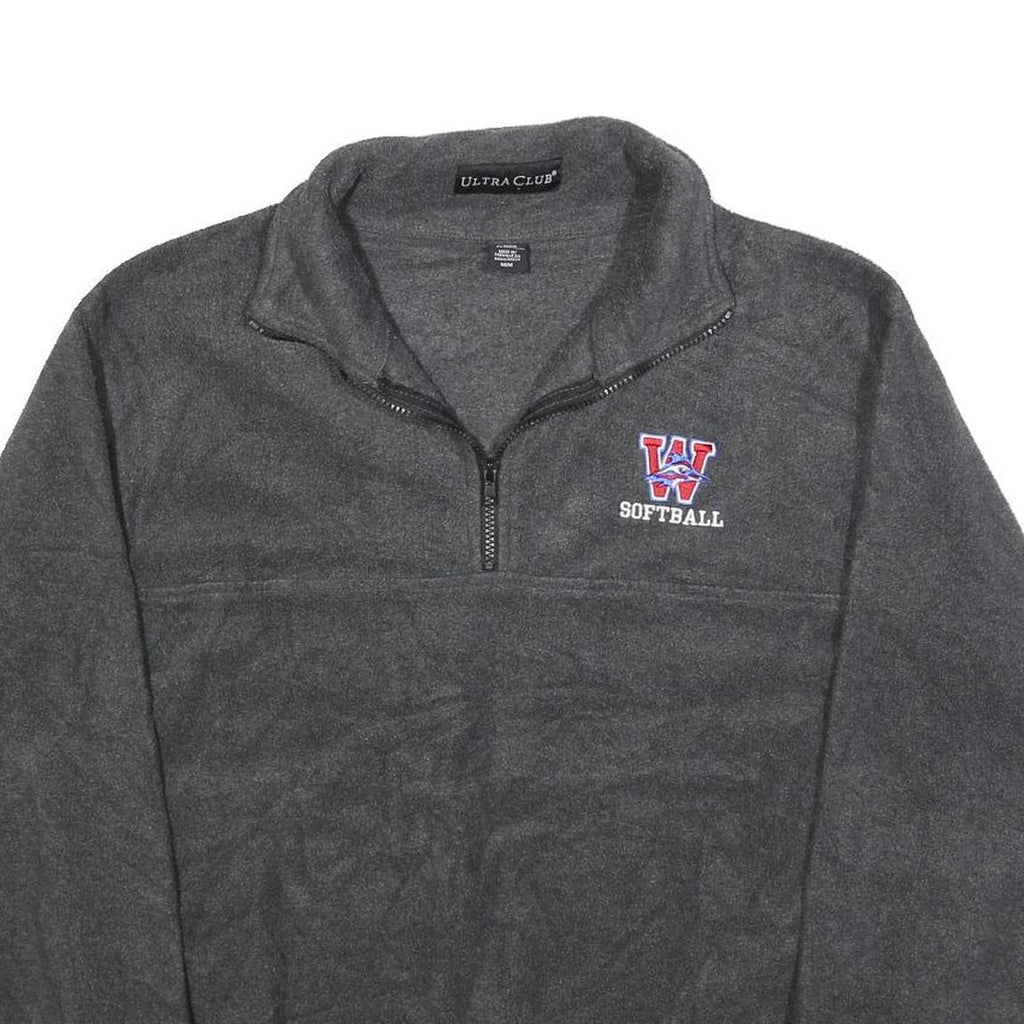 ULTRA CLUB Mens Grey W Softball Patterned Jumper 1/4 Zip Polyester Size M Casual