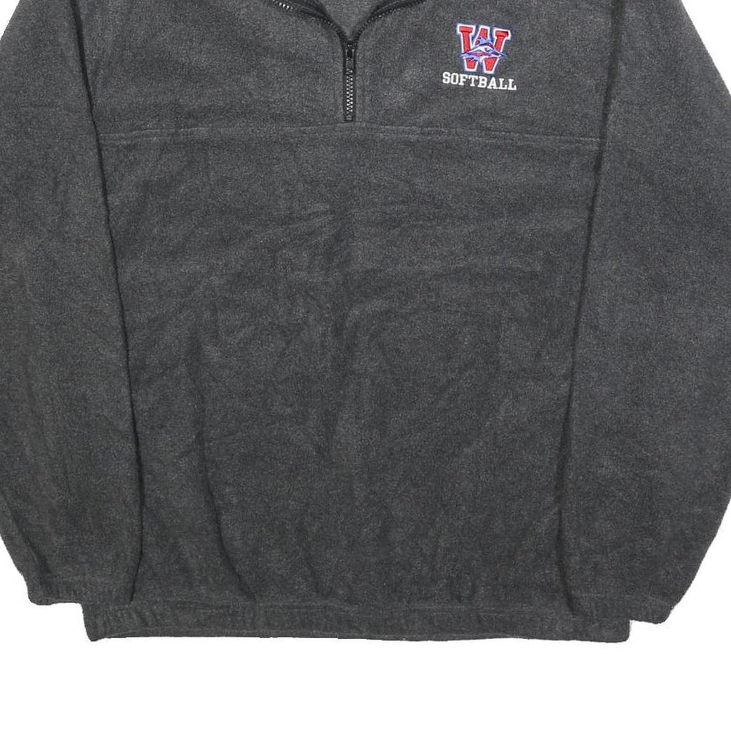 ULTRA CLUB Mens Grey W Softball Patterned Jumper 1/4 Zip Polyester Size M Casual