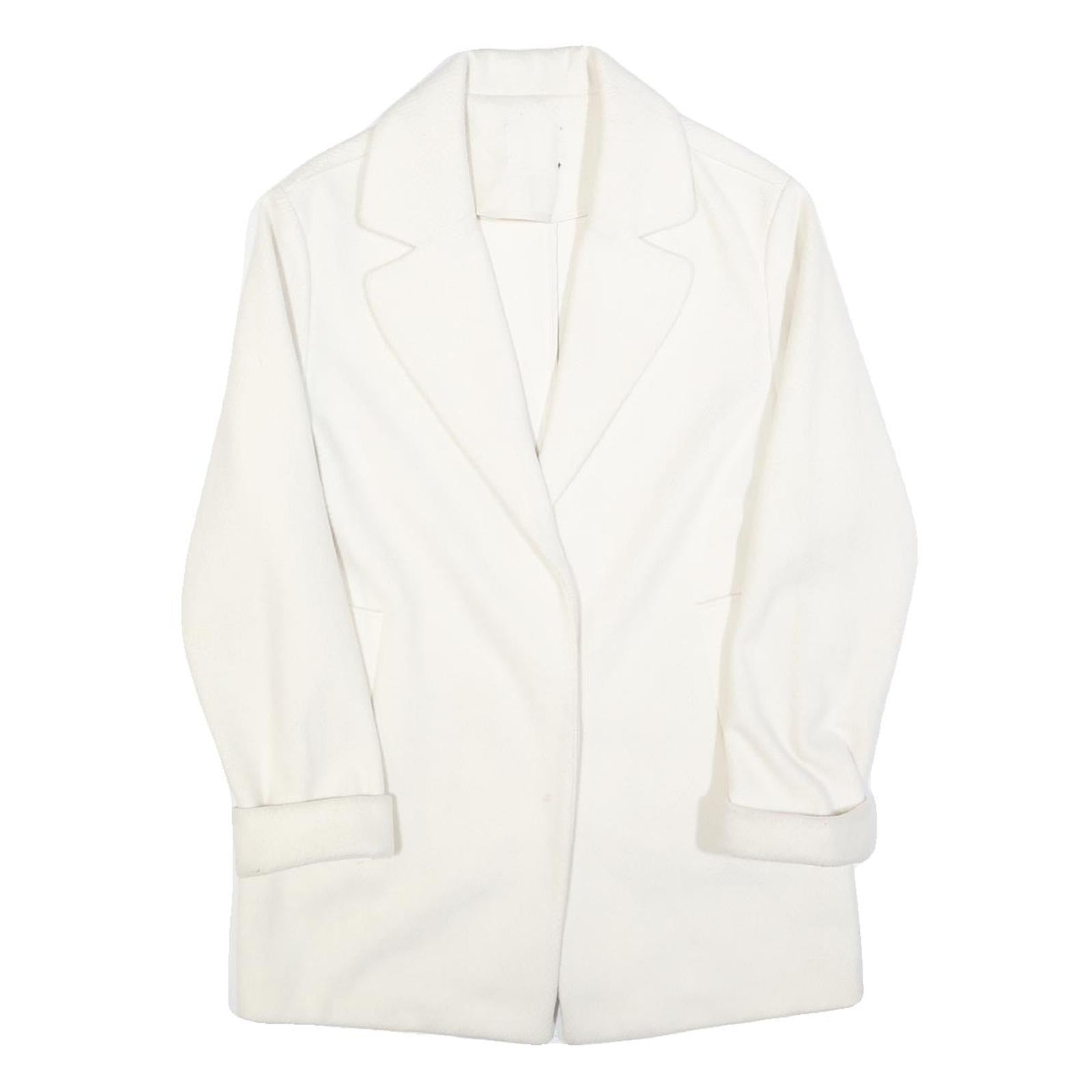 Womens White Button Jacket M Plain Classic M Length Elegant
