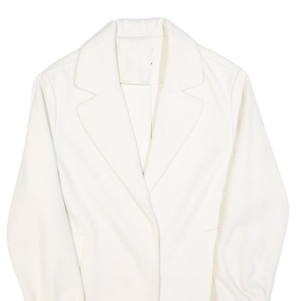 Womens White Button Jacket M Plain Classic M Length Elegant