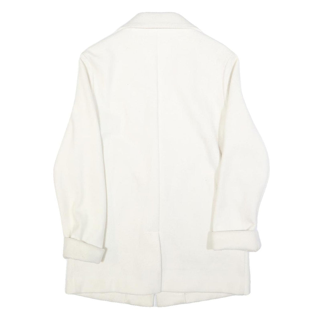 Womens White Button Jacket M Plain Classic M Length Elegant