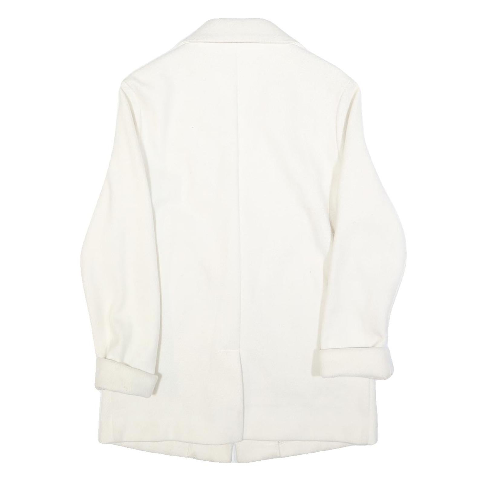 Womens White Button Jacket M Plain Classic M Length Elegant