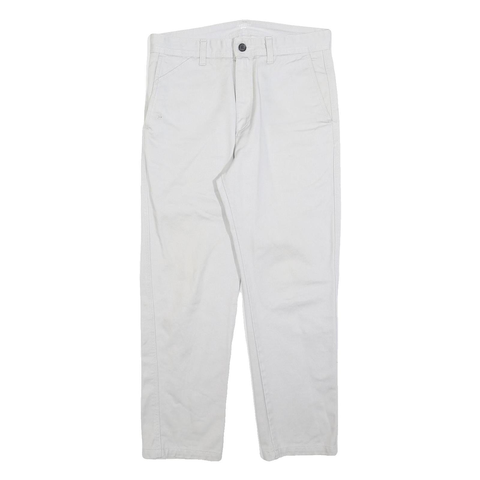 CARHARTT Mens White Regular Fit Straight Trousers W30 L27 Cotton Blend Zip