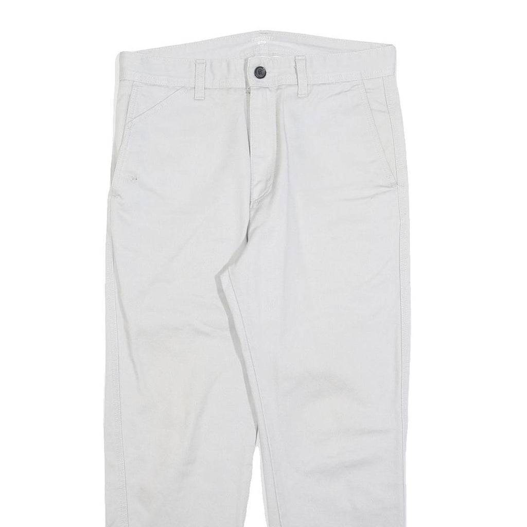 CARHARTT Mens White Regular Fit Straight Trousers W30 L27 Cotton Blend Zip