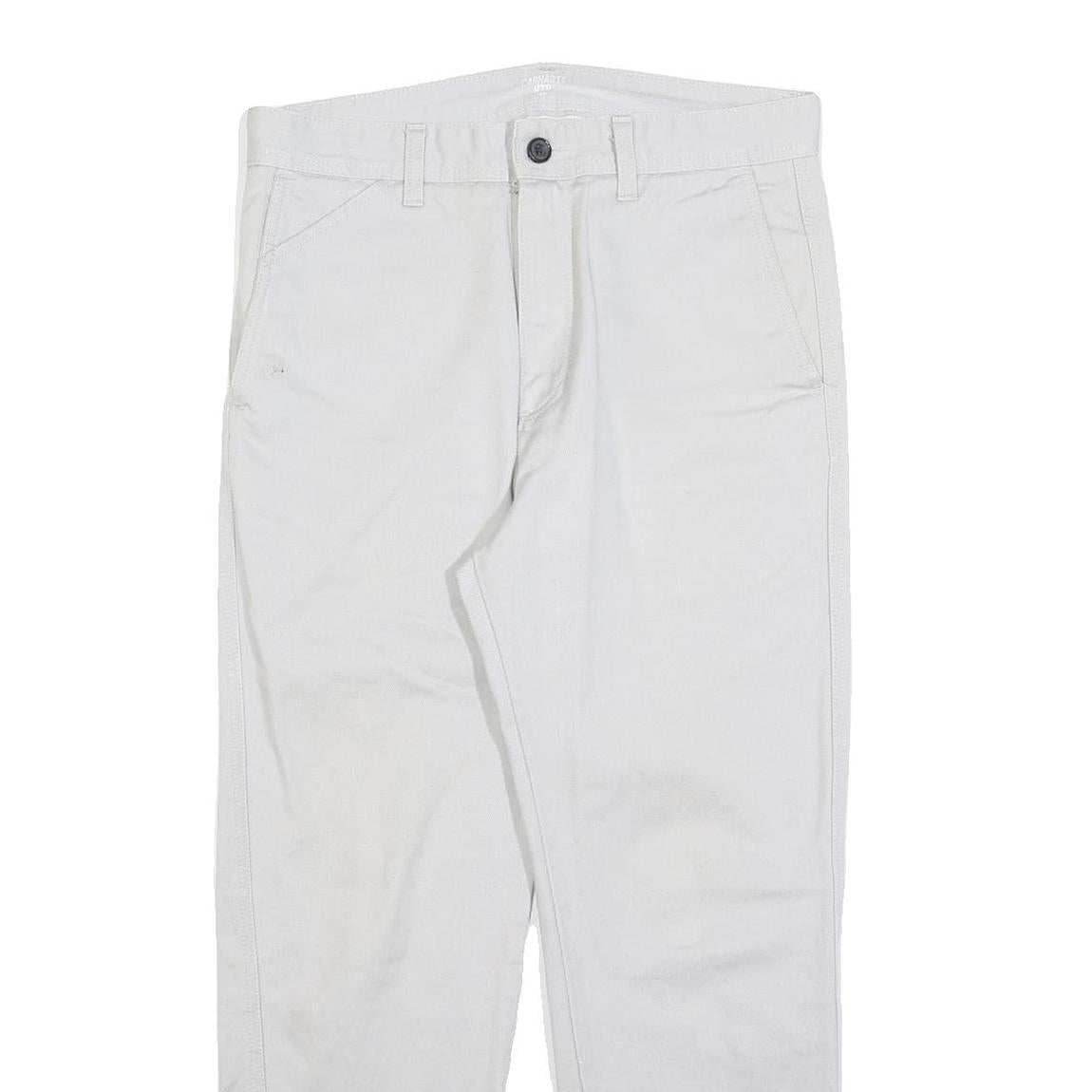 CARHARTT Mens White Regular Fit Straight Trousers W30 L27 Cotton Blend Zip