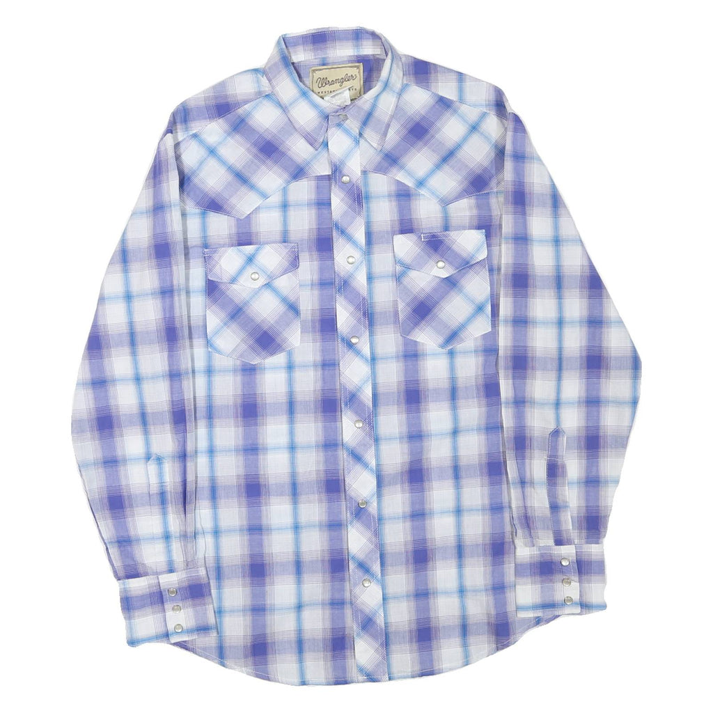 WRANGLER Mens Blue & Purple Check Shirt M Western Casual Cotton Blend