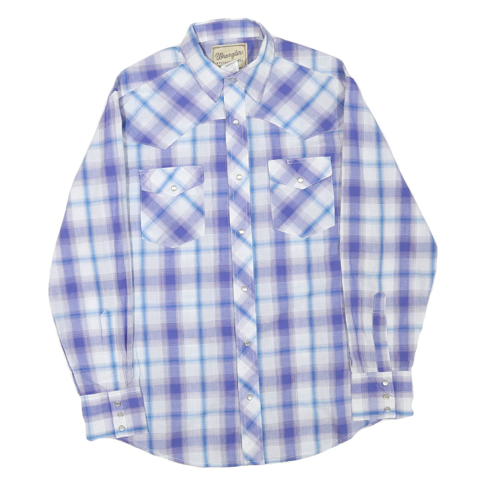 WRANGLER Mens Blue & Purple Check Shirt M Western Casual Cotton Blend