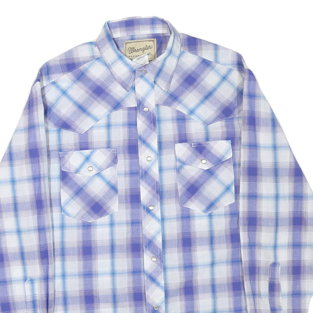 WRANGLER Mens Blue & Purple Check Shirt M Western Casual Cotton Blend