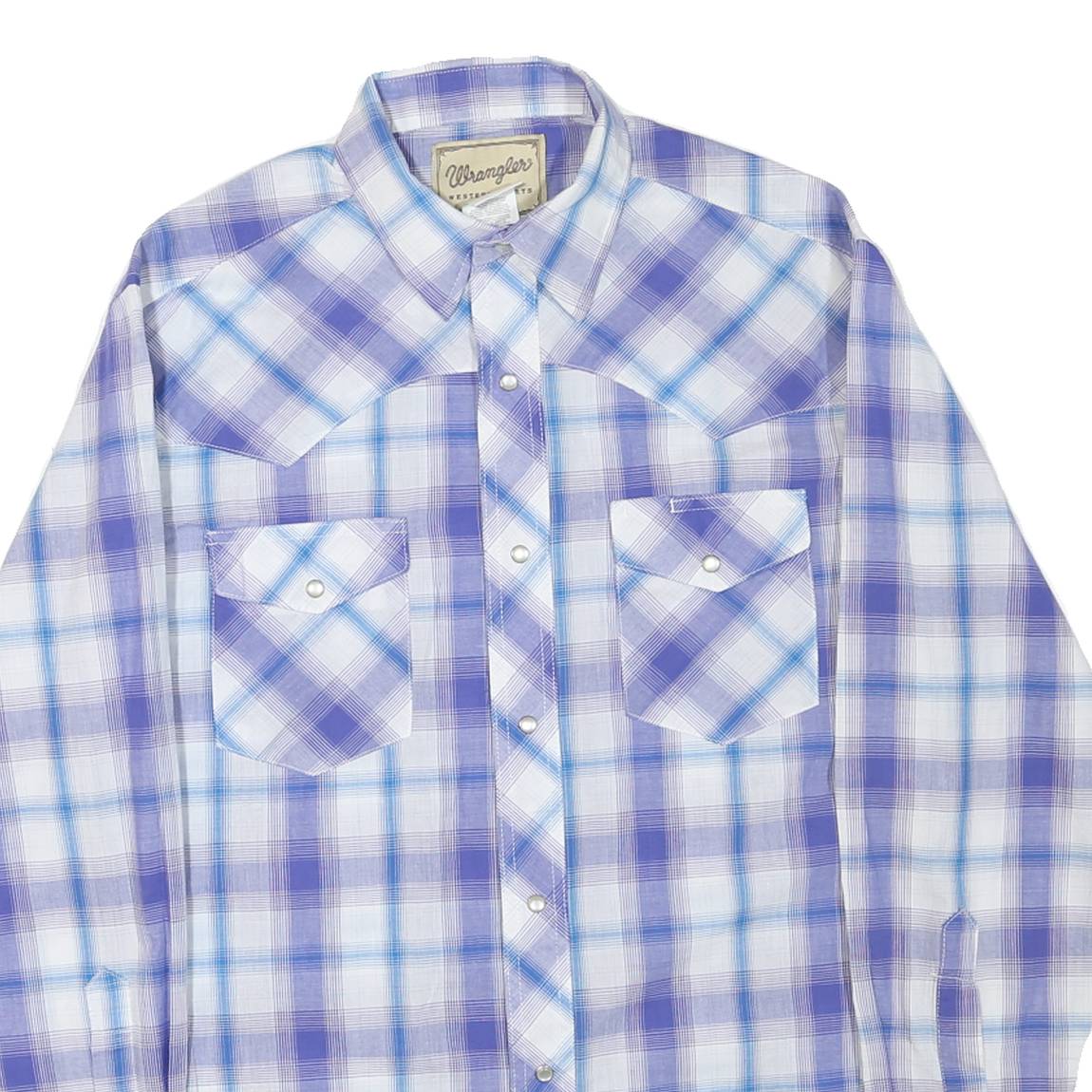 WRANGLER Mens Blue & Purple Check Shirt M Western Casual Cotton Blend