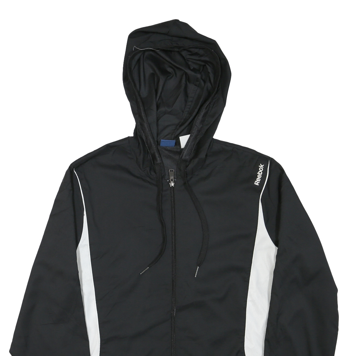 REEBOK Womens Black & White Hooded Jacket M Polyester Blend Zip Sportswear