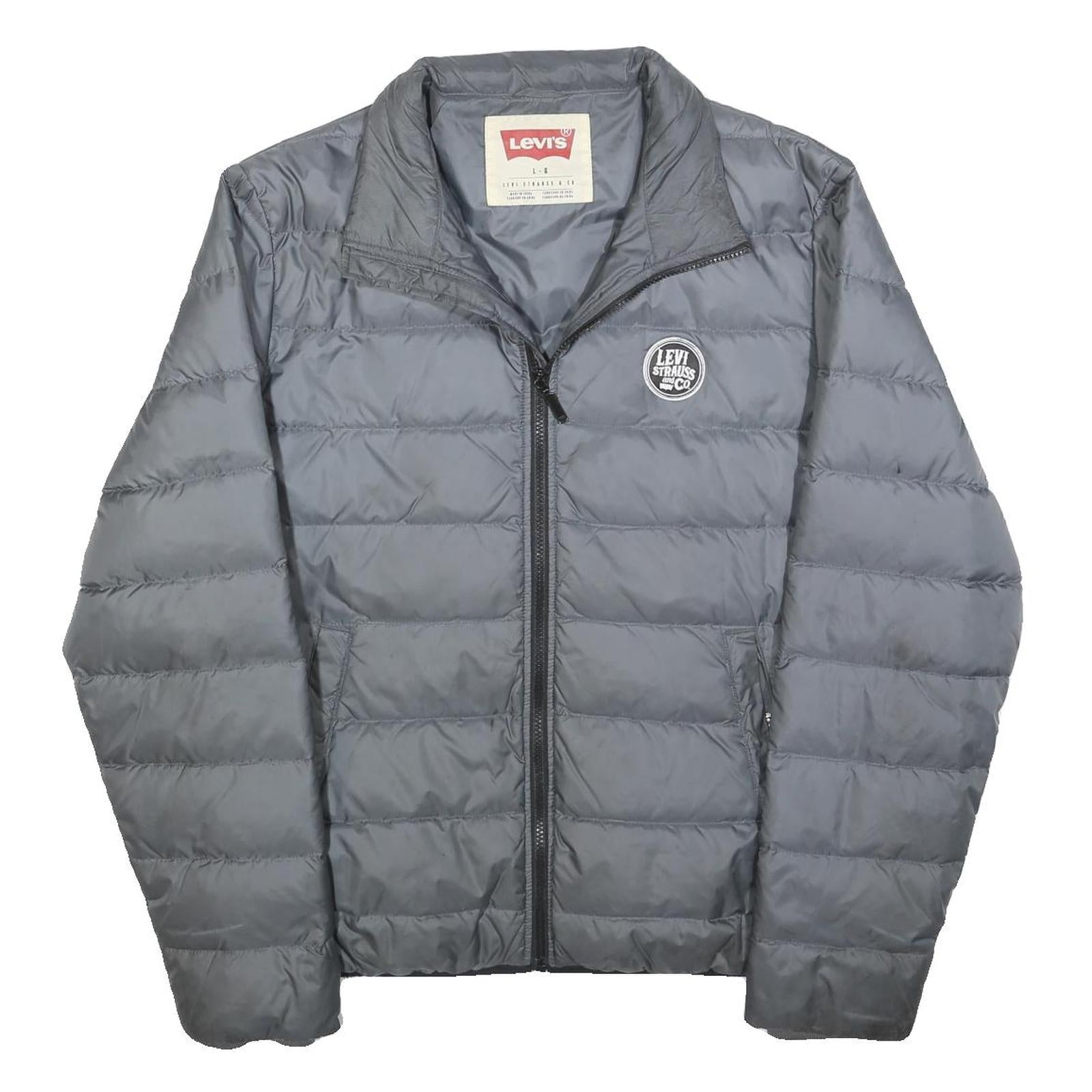 LEVI'S Mens Grey Jacket L Polyester Blend Puffer Lightweight Zip Up Casual