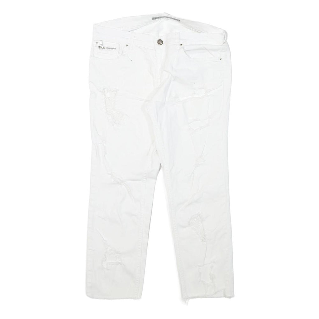 HEACH Womens Slim White Denim Slim Jeans W29 L24 Distressed Zip