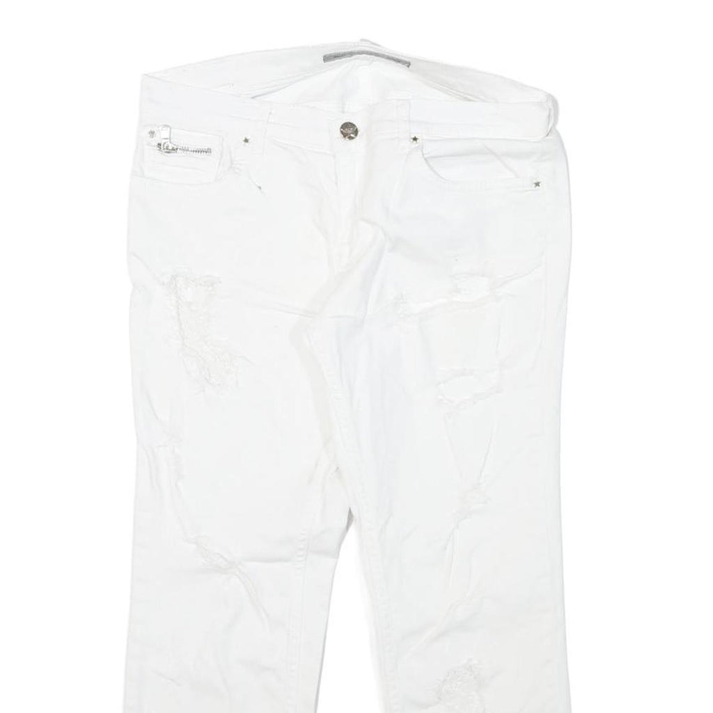 HEACH Womens Slim White Denim Slim Jeans W29 L24 Distressed Zip