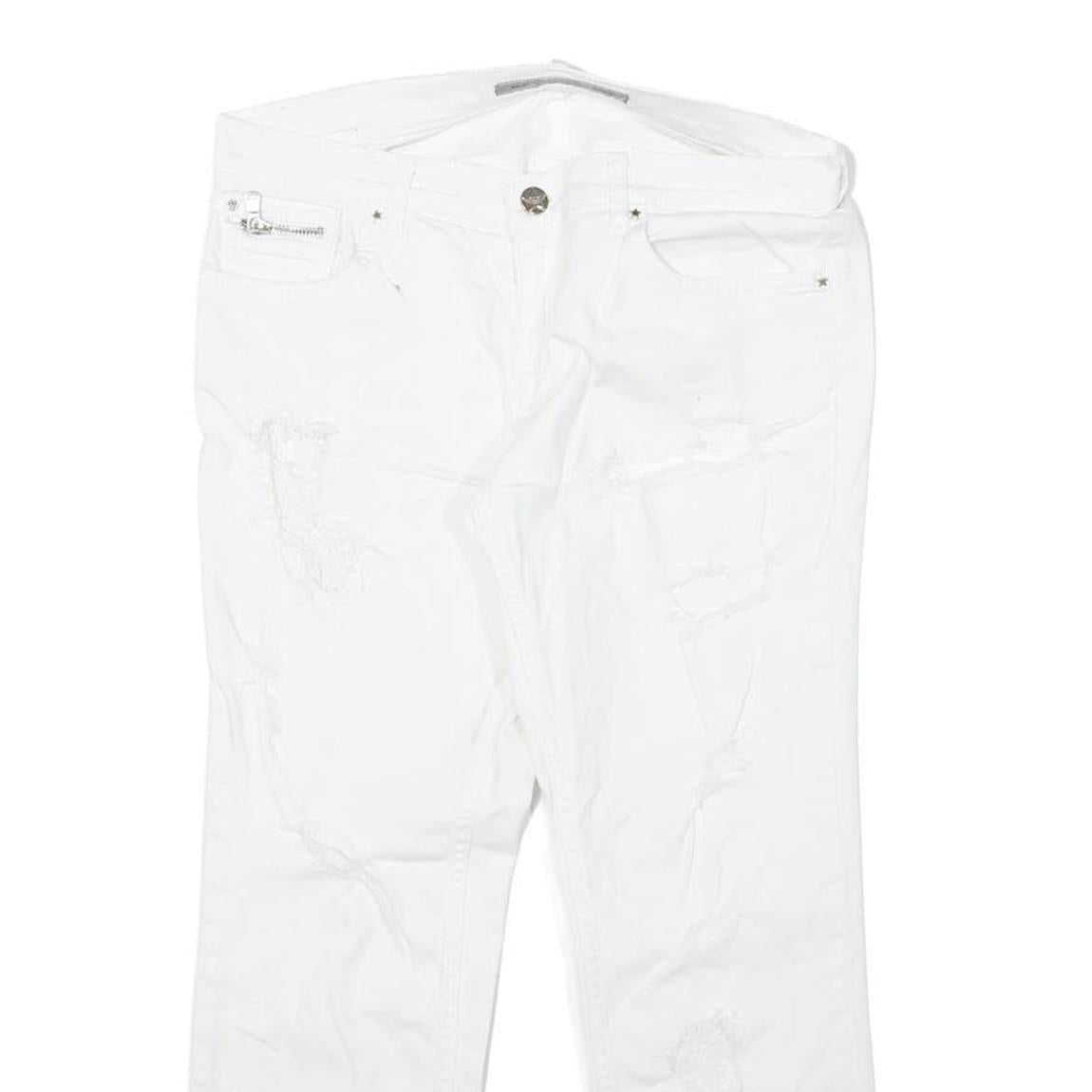 HEACH Womens Slim White Denim Slim Jeans W29 L24 Distressed Zip