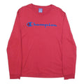 CHAMPION Mens Red Blue Script Logo Long Sleeve Crew Neck T-Shirt M Cotton Blend