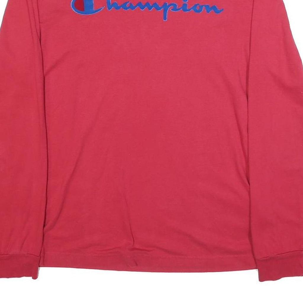 CHAMPION Mens Red Blue Script Logo Long Sleeve Crew Neck T-Shirt M Cotton Blend