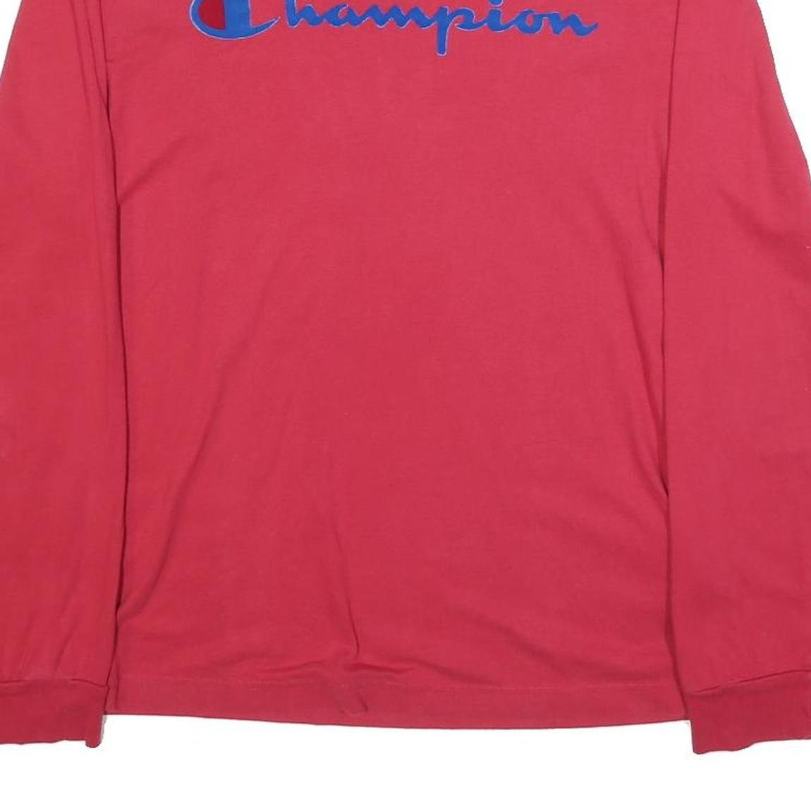 CHAMPION Mens Red Blue Script Logo Long Sleeve Crew Neck T-Shirt M Cotton Blend