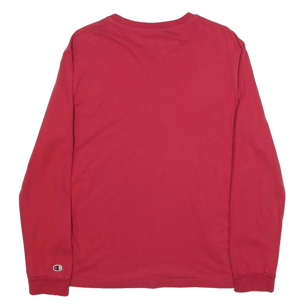 CHAMPION Mens Red Blue Script Logo Long Sleeve Crew Neck T-Shirt M Cotton Blend