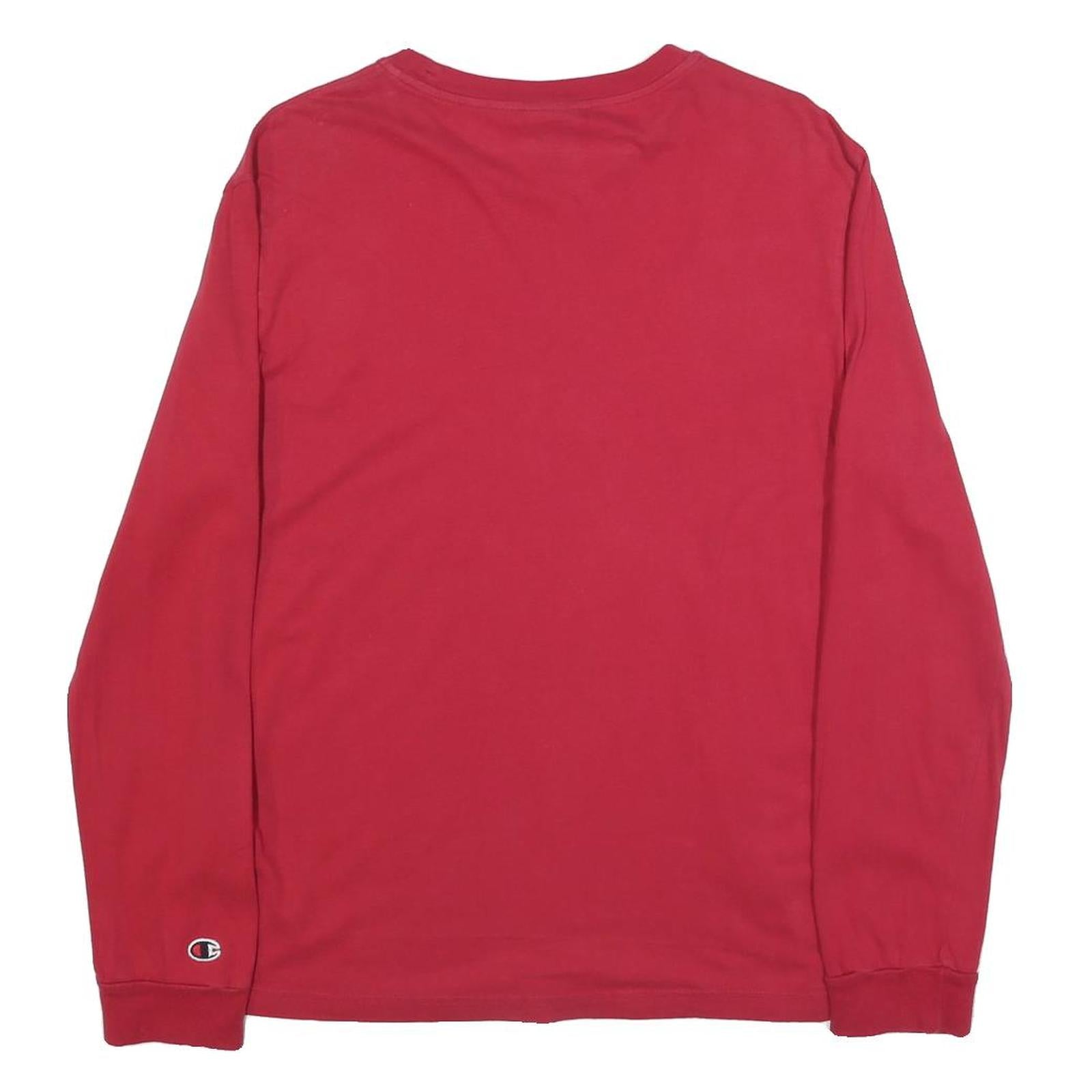 CHAMPION Mens Red Blue Script Logo Long Sleeve Crew Neck T-Shirt M Cotton Blend
