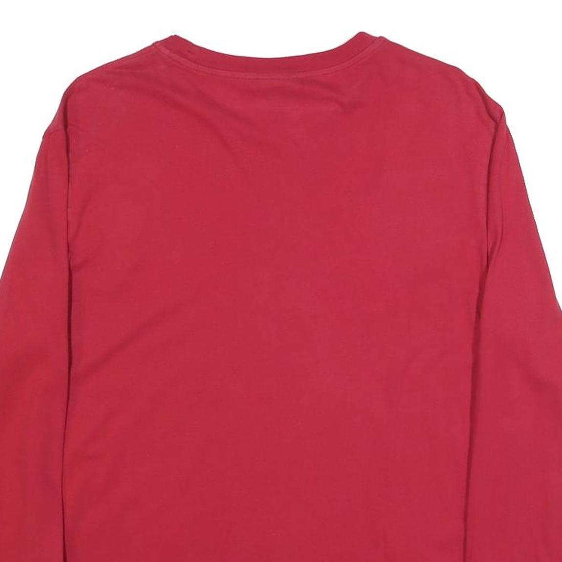 CHAMPION Mens Red Blue Script Logo Long Sleeve Crew Neck T-Shirt M Cotton Blend