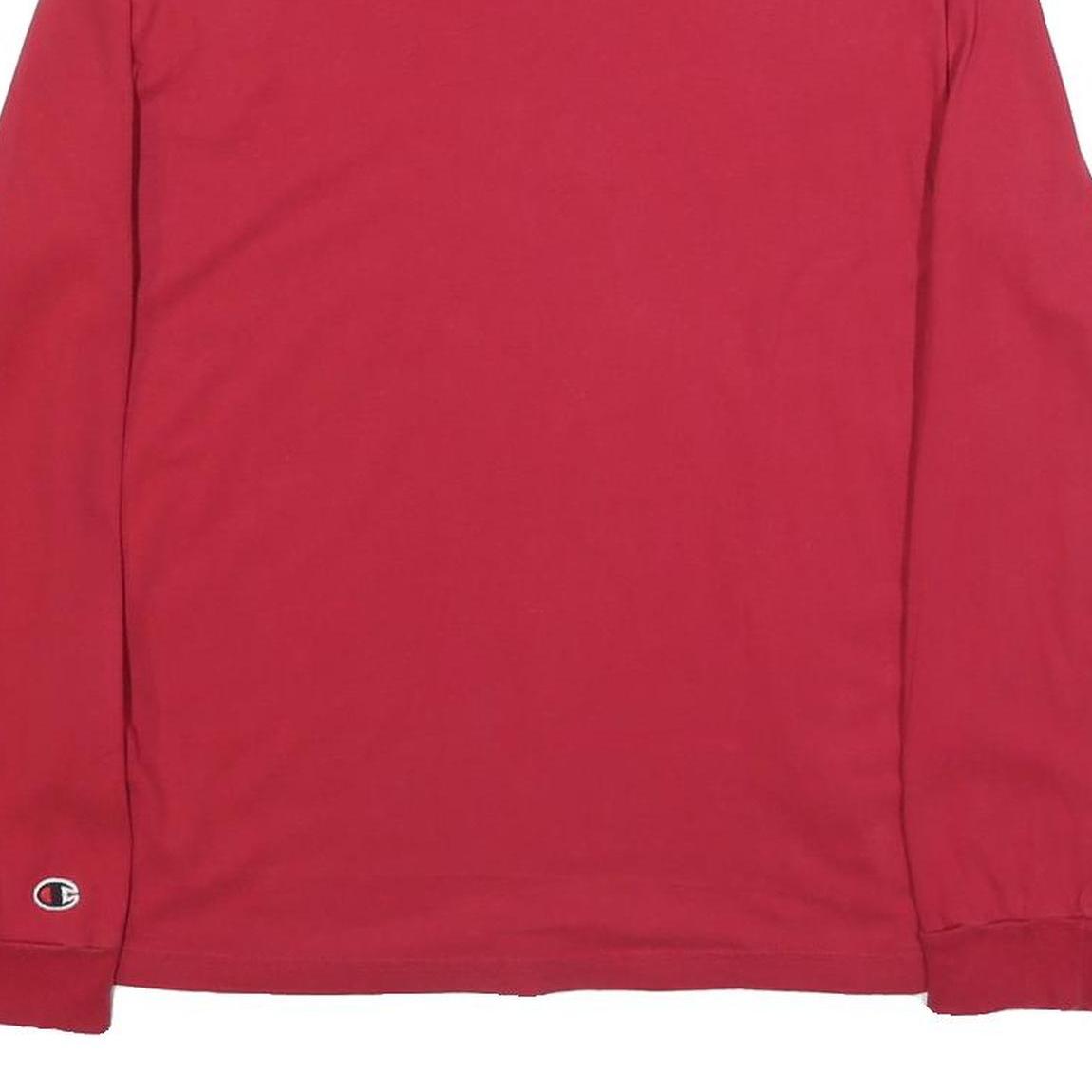 CHAMPION Mens Red Blue Script Logo Long Sleeve Crew Neck T-Shirt M Cotton Blend