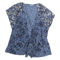 GAP Womens Blue Floral Printed Tie Front Top Short Sleeve V-Neck S Casual
