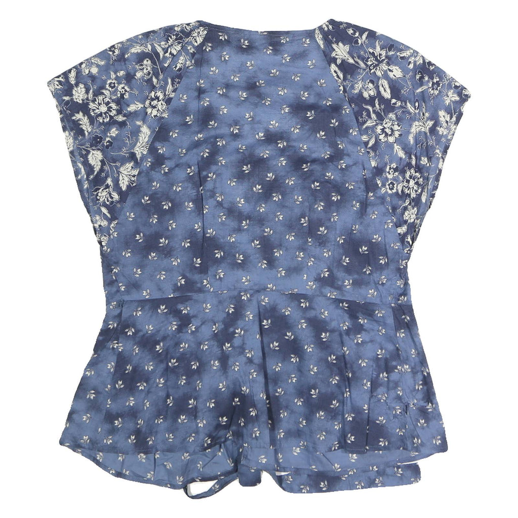 GAP Womens Blue Floral Printed Tie Front Top Short Sleeve V-Neck S Casual