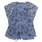 GAP Womens Blue Floral Printed Tie Front Top Short Sleeve V-Neck S Casual