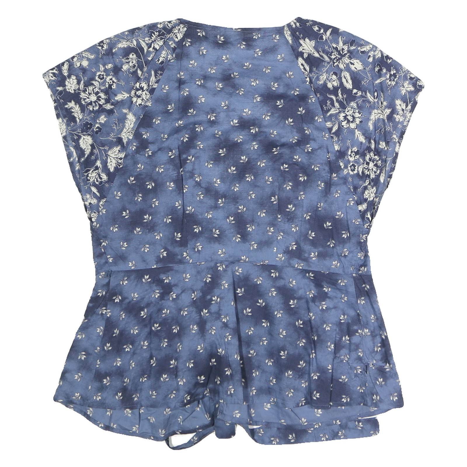 GAP Womens Blue Floral Printed Tie Front Top Short Sleeve V-Neck S Casual