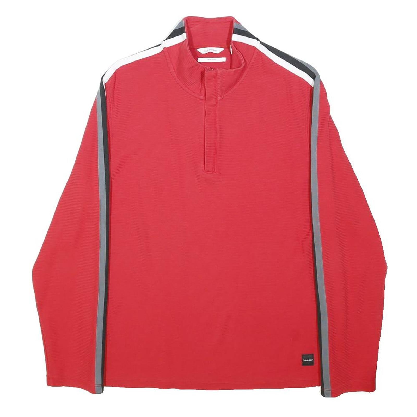 CALVIN KLEIN Mens Red Black White Zip Jacket M Cotton Stripe Sporty Casual